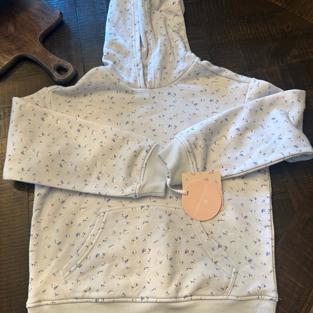 LoveShackFancy Girls' Light Blue Floral Hoodie